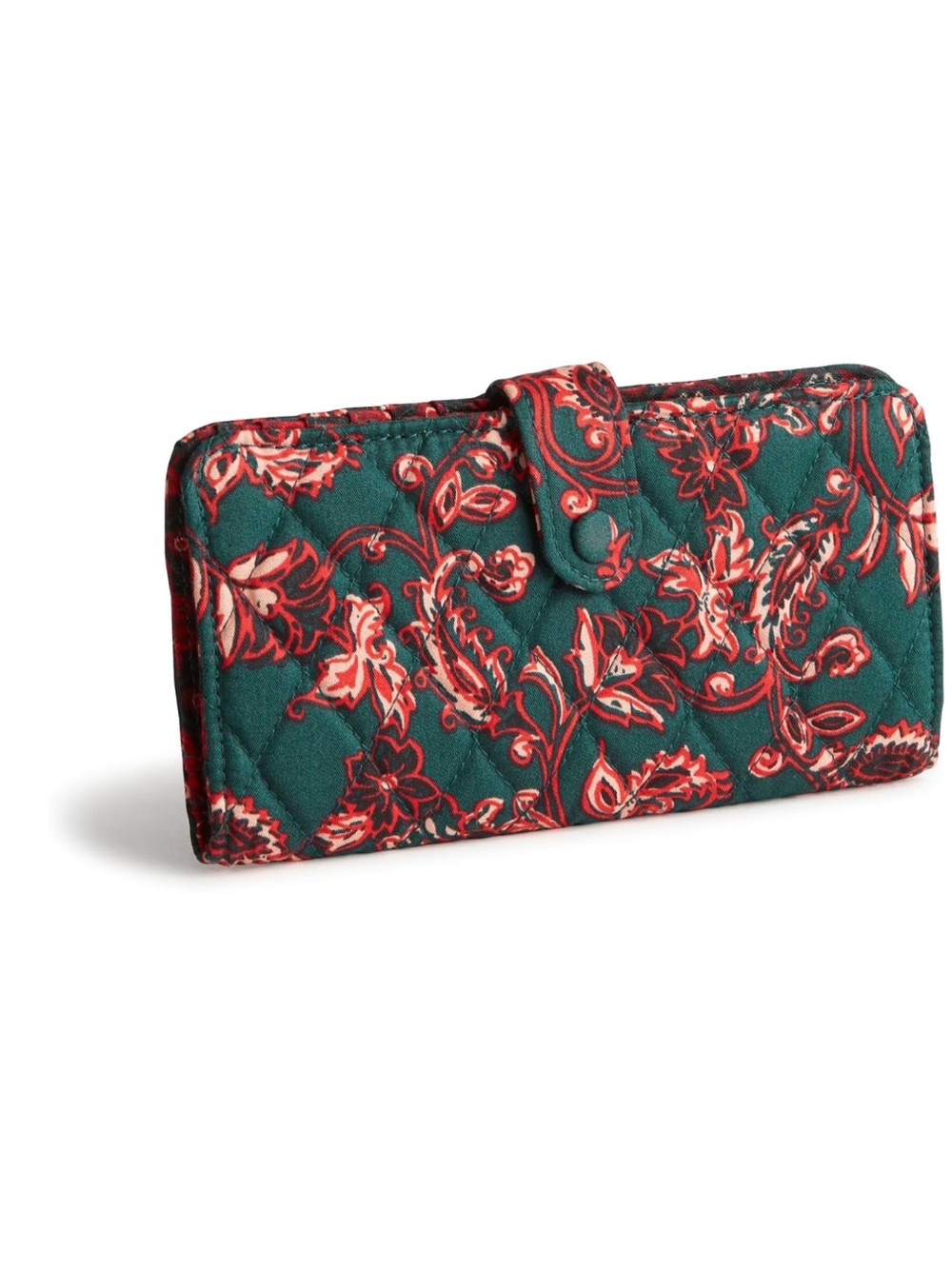 NEW Vera Bradley Victorian Vines Green and Red Premium Tab Cotton Wallet - Picture 1 of 5